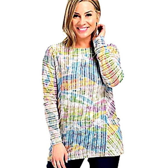 CJ Banks Womens X Multicolored Striped Long Sleeve Tunic Top - Picture 9 of 11